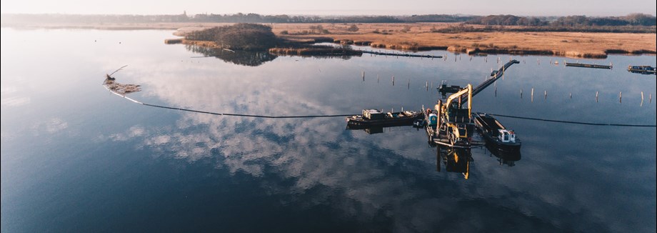 Aerial picture of construction work at Hickling Broad